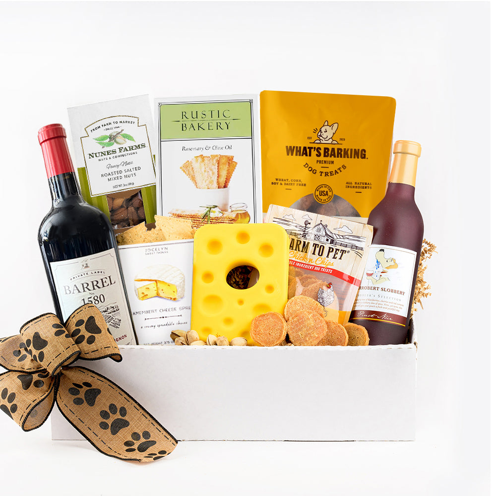Tails and Tastings Buddies Wine Gift Basket for Dog Owners and Dogs by Lucca the Napa Dog